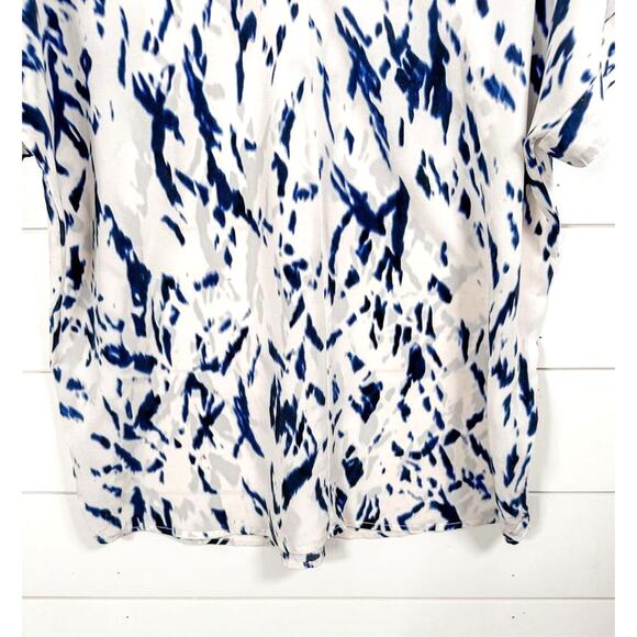 Cynthia Rowley Abstract Print V-Neck Semi-Sheer Blouse Blue White Medium - Picture 3 of 10